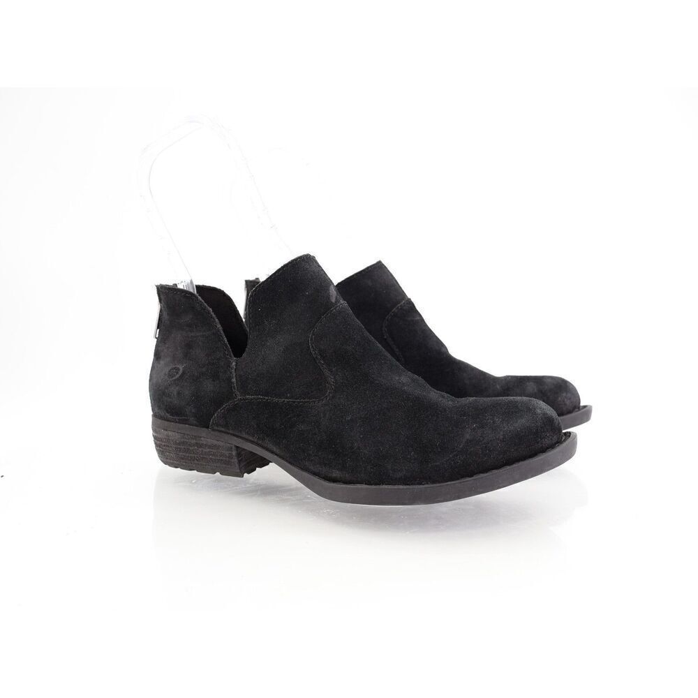 Born Womens Beth Boot Size 6.5 Black Suede Distressed Block Heel Bootie Comfy